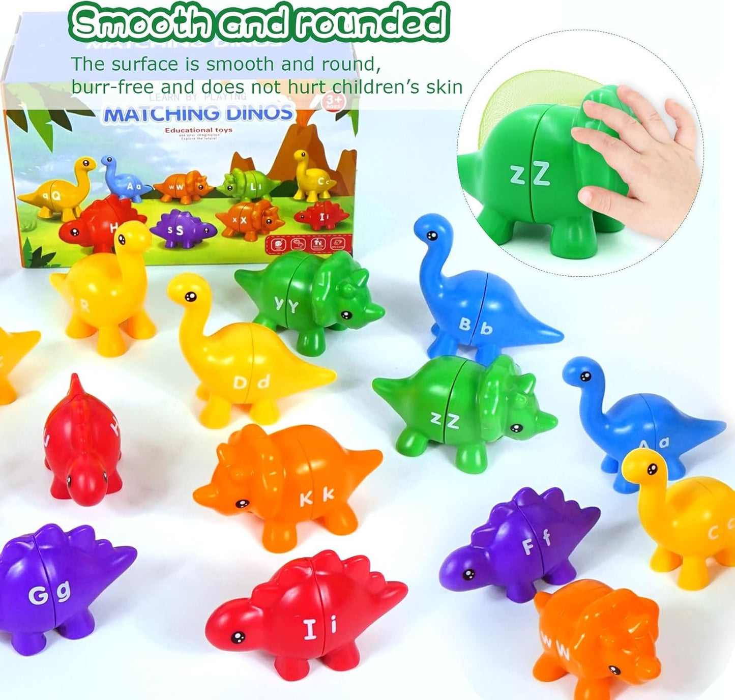 Peeokuo Matching Letters Fine Motor Toy, Double-Sided ABC Dinosaur Alphabet Match Game with Uppercase Lowercase, Preschool Educational Montessori Learning Toys for Toddlers