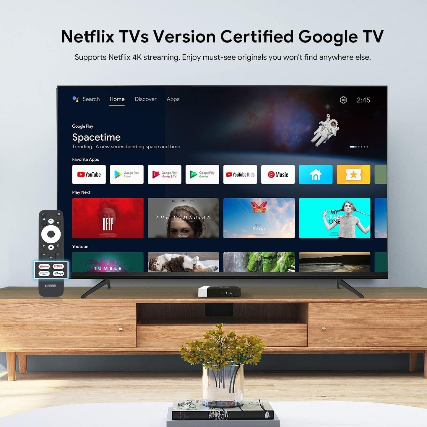 Android TV Box 11.0, MECOOL KM7 Plus Smart TV Box 4K HDR 2GB 16GB Support 2.4G/5.0G/BT 5.0/AV1 Google TV Remote Streaming Media Player with Amlogic S905Y4 Netflix Google Assistant Dolby Atmos