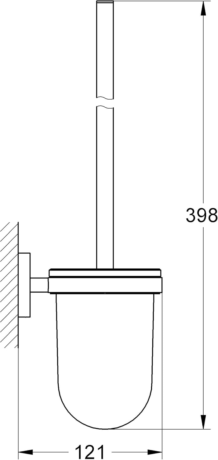 GROHE Essentials Toilet Brush Set (Material: Glass & Metal, Wall Mounted, Durable Sparkling Sheen, Including Screws and Dowels, Suitable for Gluing), Size 398 mm, Chrome, 40374001