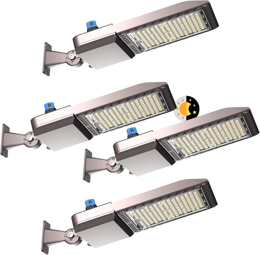 4Pack 240W LED Parking Lot Light 36000lm(150LM/W) Arm Mount LED Pole Light IP65 Waterproof 5000K ETL Listed Commercial Area Lighting with Smart Photocell 6KV SPD-7 Yrs Warranty