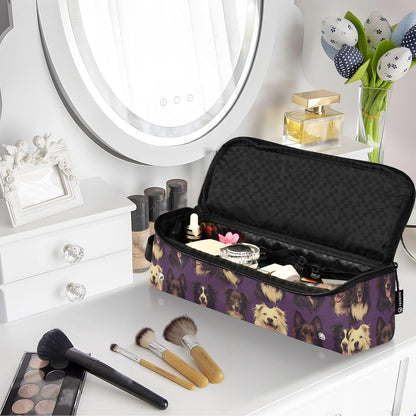 FRODOTGV Borsa da viaggio per attrezzi da viaggio con simpatico cane da pastore viola e tappetino resistente al calore, custodia da viaggio portatile per strumenti caldi e accessori per la cura dei