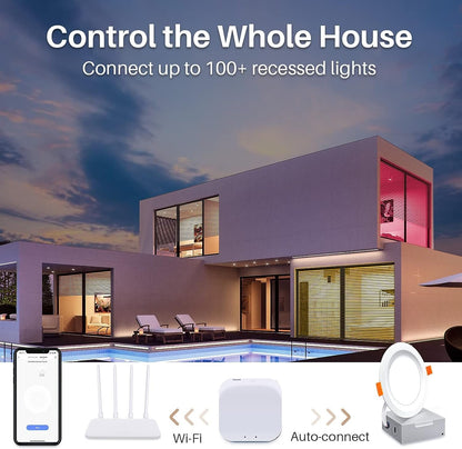 Smart LED Recessed Lighting 6 Inch, IC Rated & ETL Certified Recessed Ceiling Light, RGB & Cool & Warm White Dimmable Color Changing Downlight Work with Alexa/Google, Sync to Music, 1200Lumen,6 Pack