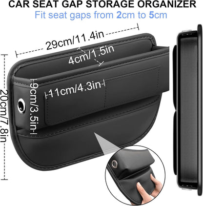 Car Seat Gap Filler, 2 Pack Universal Organizer Front Seat Leather Accessories Essentials for SUV Truck, Adjustable Universal Fit (Black)