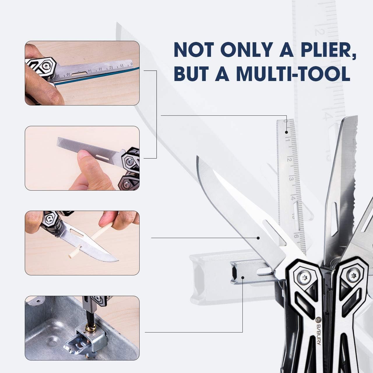 BIBURY Multitool Pliers, 21-in-1 Multi-Purpose Pocket Knife Pliers Kit, 420 Durable Stainless Steel Multi-Plier Multi-Tool for Survival, Camping, Hunting, Fishing and Hiking, Gift for Him