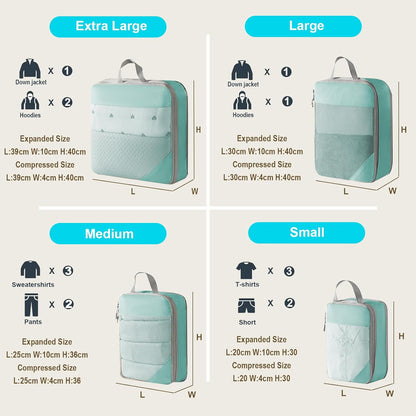 8 Pack Compression Packing Cubes for Travel, Lightweight Multi-size Compression Cubes, Travel Suitcase Luggage Organiser Bags for Clothes Shoe Toiletry Laundry Packing Organiser (Blue)