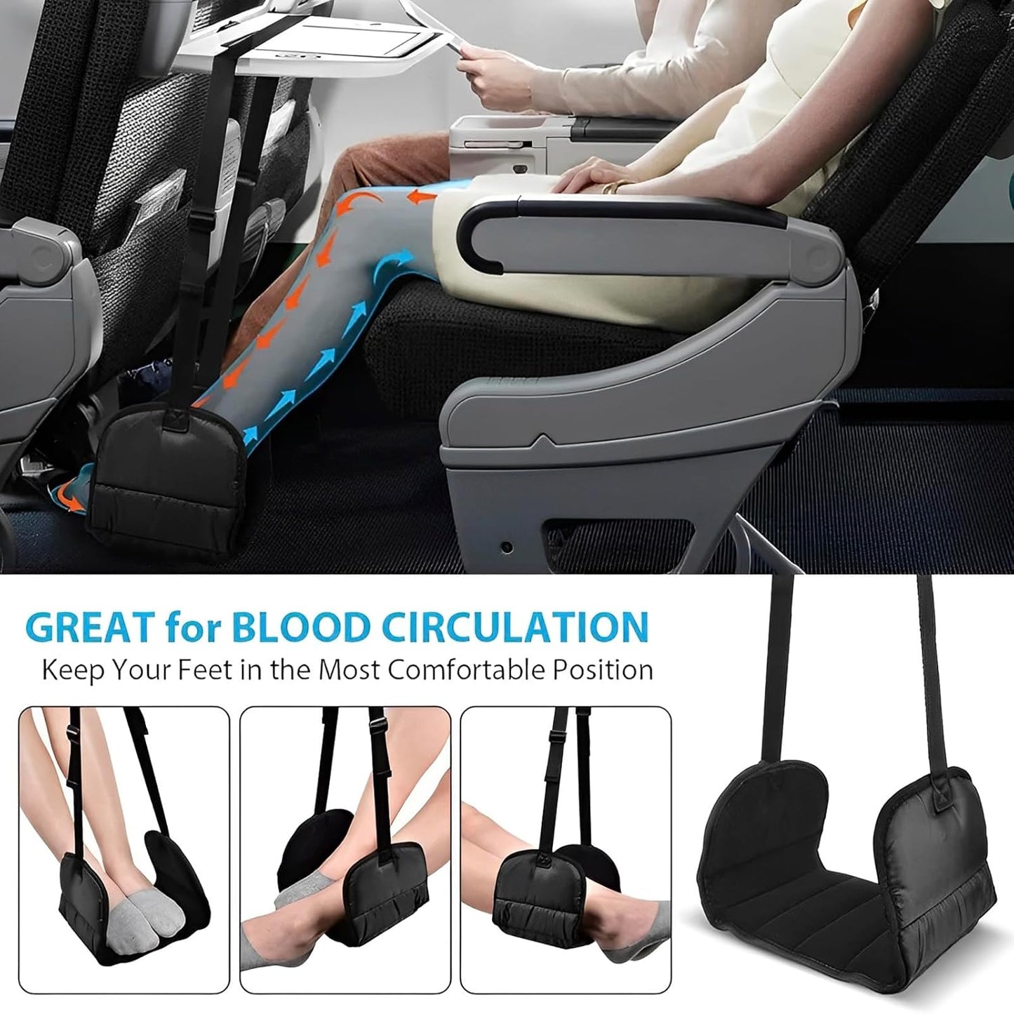Airplane Footrest Adjustable Hanging Footrest Hammock Portable Plane Leg Rest Foldable Memory Foam Plane Foot Hammock Office Footrests for Airplane Travel Flight Train Office Fulasun