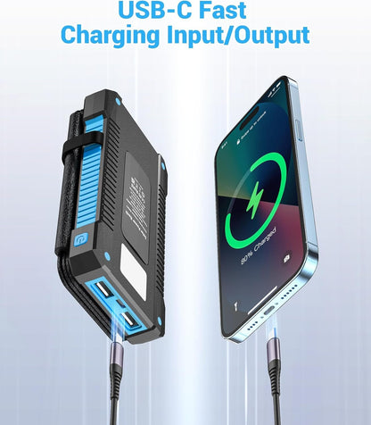 Solar Power Bank 38800mAh with 4 Solar Panels, Power Bank USB-C 18W Fast Charge for Compatible Phones, IP67 Waterproof Outdoor External Batteries with Flashlight Light/SOS/Strobe