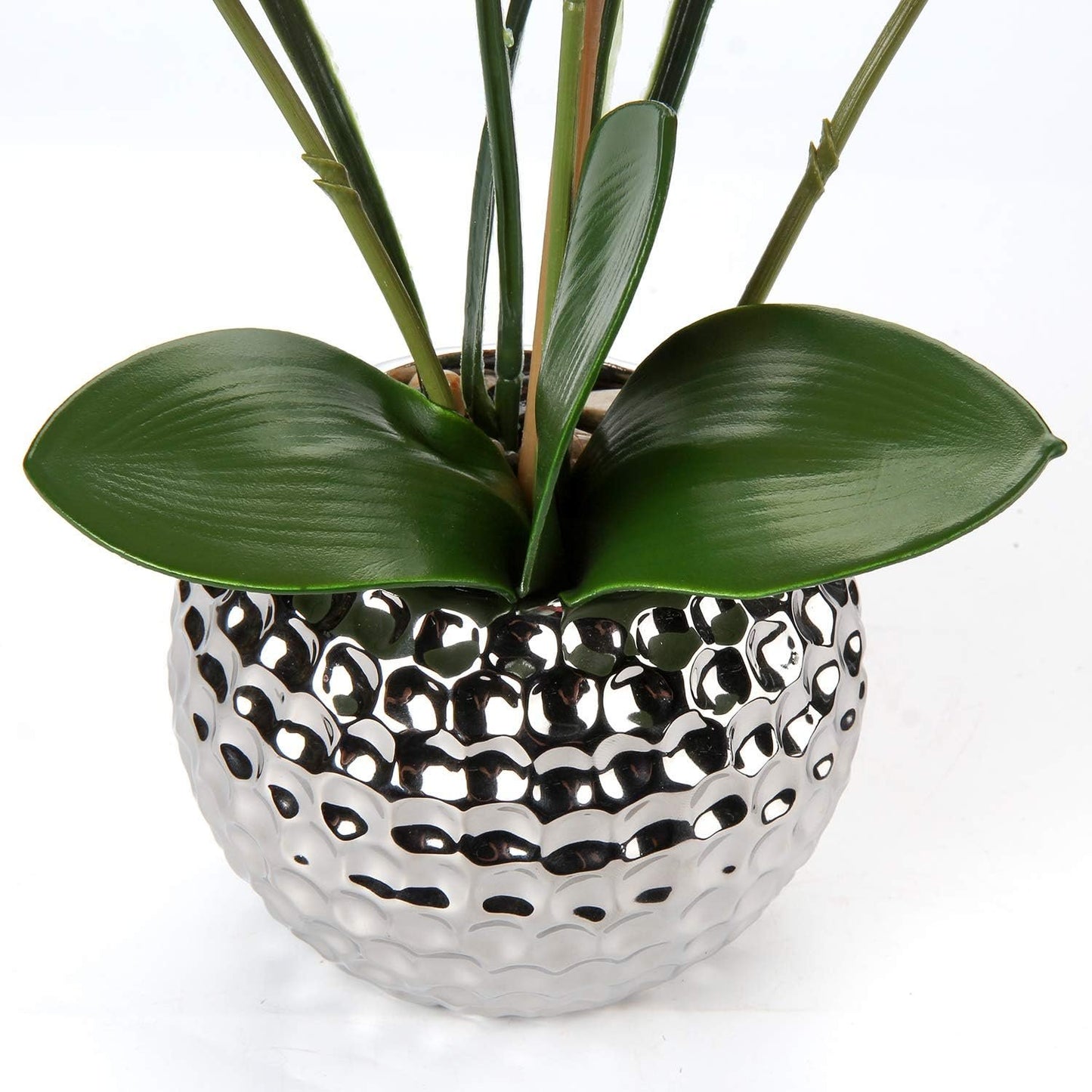Artificial Orchids Flowers 20'' White Fake Flowers Arrangement Faux Orchid Plant with Silver Vase Phalaenopsis Orchid for Home Party Bathroom Table Living Room Office Kitchen Desk Decor