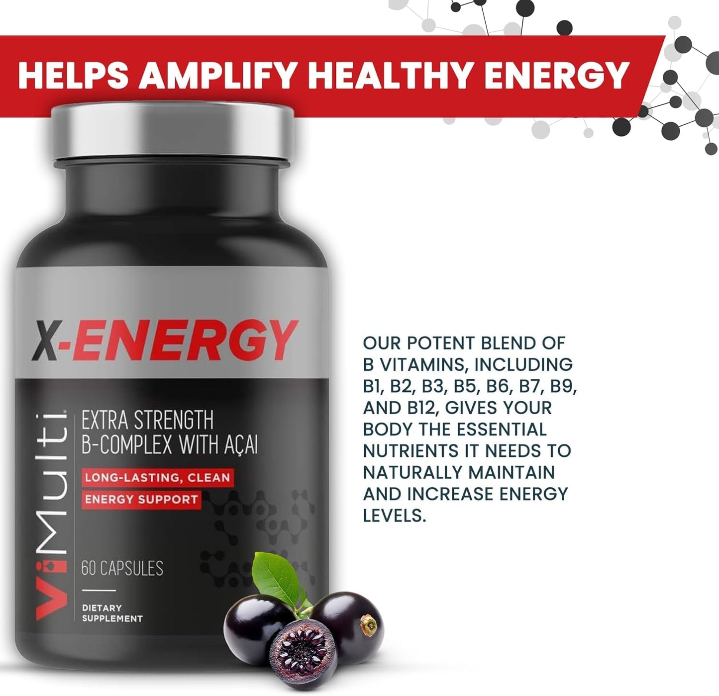 Vitmulti Ultimate Wellness Bundle: Anti-Aging Supplement Pills & Energy Supplements for Men and Women, Natural Amino Acids & B Complex Multi Blend with Acai for Energy, Immune Health, 60 Capsules Each