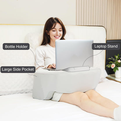 Reading Pillow for Gaming, Enlarge Arm Rest Pillow with Laptop Stand&Pocket for Adult, 100% Memory Foam Bed Rest Pillow for Gaming, Reading, Working, Laptop Desk Pillow for Couch Bed Floor,Grey