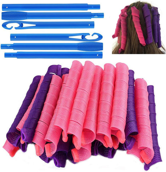 40pcs Spiral Hair Rollers DIY Overnight Heat Free Hook Curling Curlers Hair Curlers Hair Styling Tools for Women (Purple and Pink, 55cm)