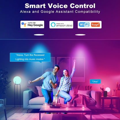 KoalaKraft Smart LED Downlight 4-Pack 90mm - Color Changing Downlights with APP & Voice Control, WiFi Bluetooth Ceiling LED Lights, Music Sync Smart Downlights, Energy-Efficient Recessed Lighting