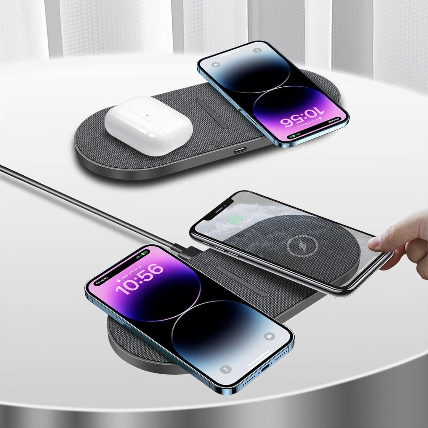 FDGAO Dual 20W Wireless Charger 2 in 1 Fast Wireless Charging Pad Station for iPhone 16 Pro Max/16 Pro/15/14/13/12/11/XS/XR/8 Plus, Airpods, for Samsung Galaxy/Note, Galaxy Buds (with AC Adapter)