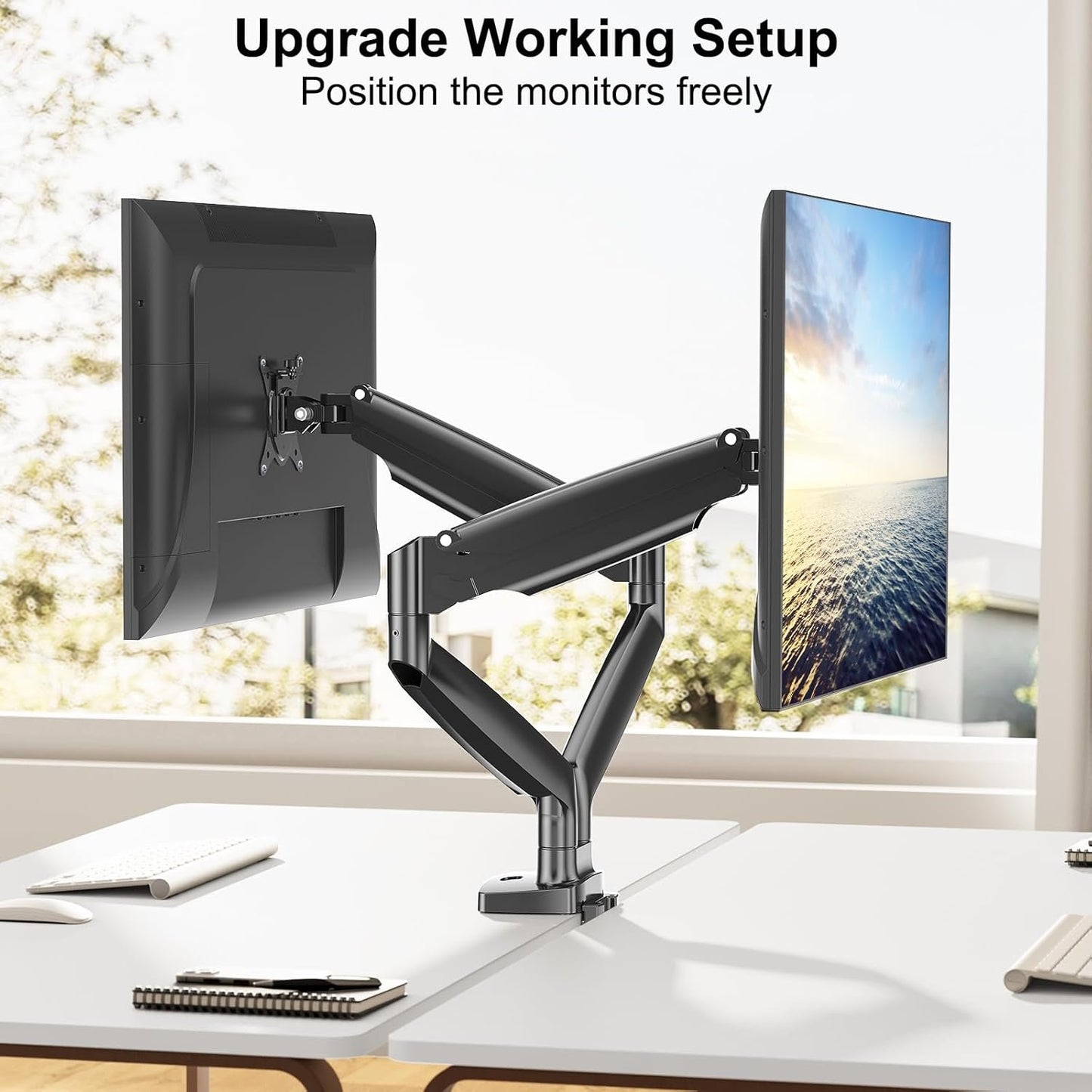 Mount PRO Dual Monitor Desk Mount fits 22” to 35” Ultrawide Computer Screen, Holds up to 26.4lbs Each, Fully Adjustable Long Monitor Arm for Two Monitors, Gas Spring Monitor Stand, 100x100 VESA Mount