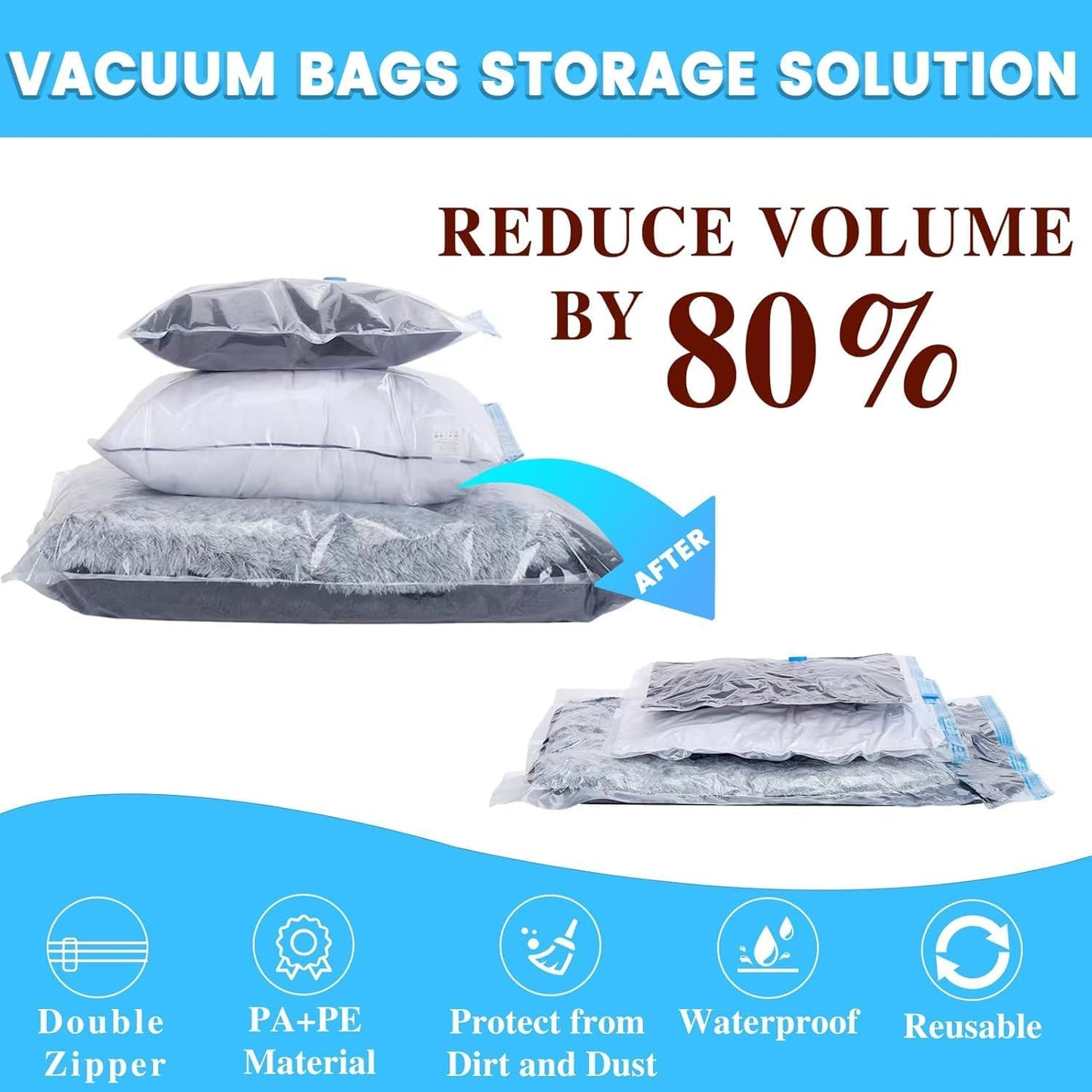 Vacuum Storage Bags Pack of 16(4 Jumbo,4 Large,4 Medium,4 Small)-Space Saver Sealer Compression Bags with Hand Pump for Clothes,Duvets, Comforters, Blankets, Pillows, Curtains & Travel