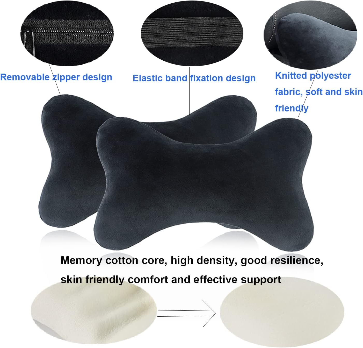 Car Neck Pillow(2 Pack), Softness Car Memory Headrest Pillow, Comfort Breathable Car Neck Support Pillow with Removable Cove for Relieve Fatigue Pain/Comfortable Ergonomic Design