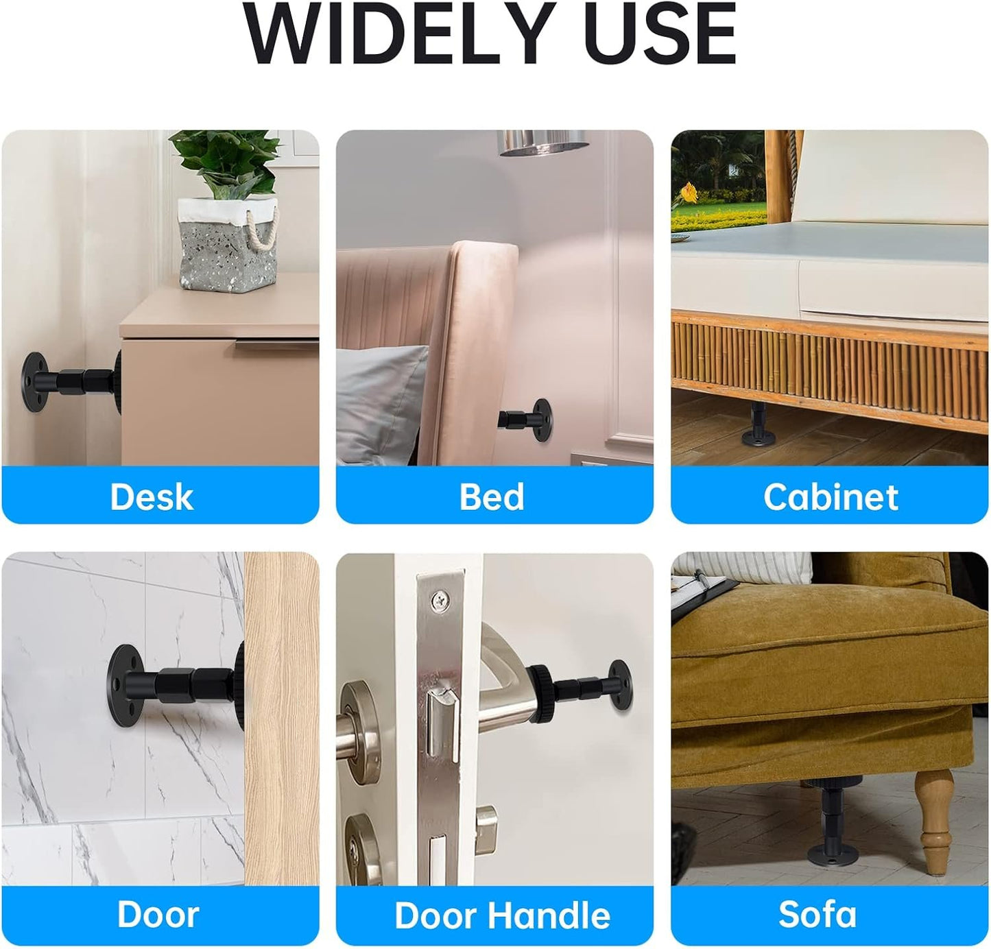 LveSunny 4PCS Headboard Stoppers, Black Adjustable Bed Frame Anti-Shake Tool, for Wall, Beds, Sofas, No Creaking, Protect The Wall from Banging, Easy to Install (1.18-2.52in) (Large)