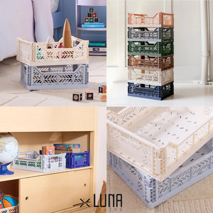 Collapsible Storage Box, Foldable Crate Organizer Bin with Handle, Stackable Crates for Home Organization (Lilac-LightGray-Peach, 14L - 3 Pack)