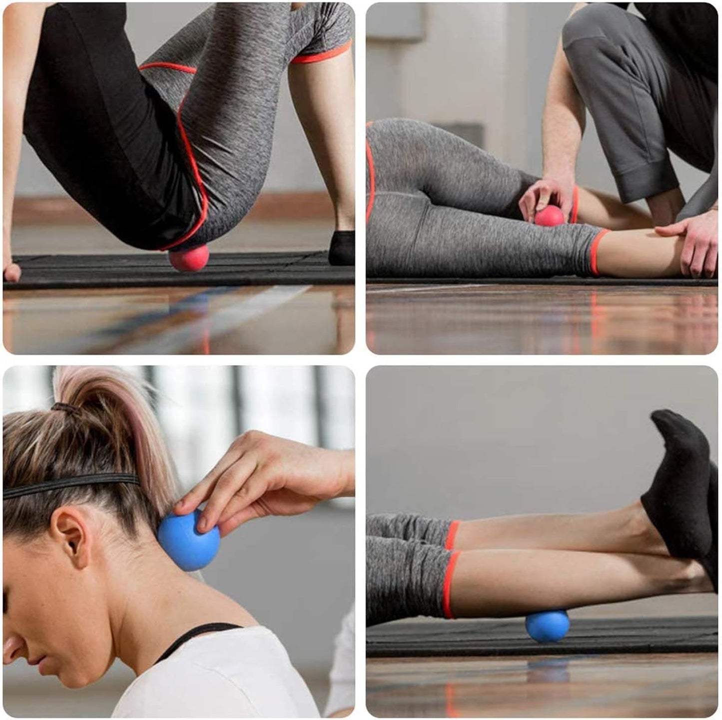 ProChosen 2 Pack Massage Lacrosse Balls for Sore Muscles, Shoulders, Neck, Back, Foot, Body, Deep Tissue, Trigger Point, Muscle Knots, Yoga and Myofascial Release (Blue Red)
