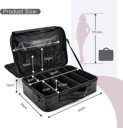 Professional Makeup Bag Large Women's Beauty Case Cosmetic Bag Makeup Bag Makeup Case, Black