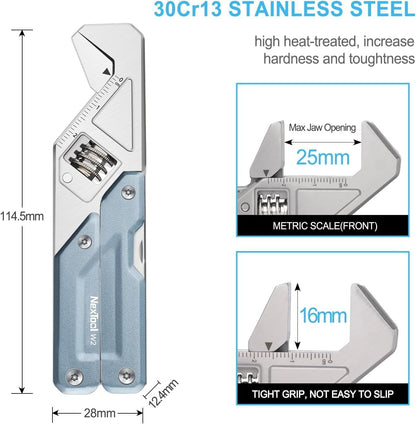 NexTool W2，8-in-1 Adjustable Multi-Wrench with Adjustable Wrench, Multi-Purpose Pliers, Small Folding Knife, Screwdriver, and File with 9-in-1 Bit Set for Outdoor Activities and Men's Gifts