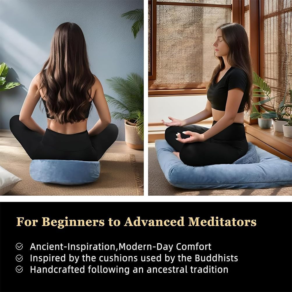 HPAMR zafu and zabuton Meditation Cushion Mat Set Large Zabuton Floor Pillow & Round Zafu Bolster with Washable Natural Cotton Covers, Premium Yoga Buckwheat Fill Bolster Yoga Mat for Perfect Sitting