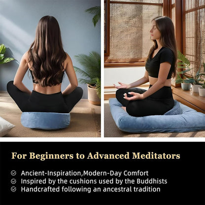 HPAMR zafu and zabuton Meditation Cushion Mat Set Large Zabuton Floor Pillow & Round Zafu Bolster with Washable Natural Cotton Covers, Premium Yoga Buckwheat Fill Bolster Yoga Mat for Perfect Sitting