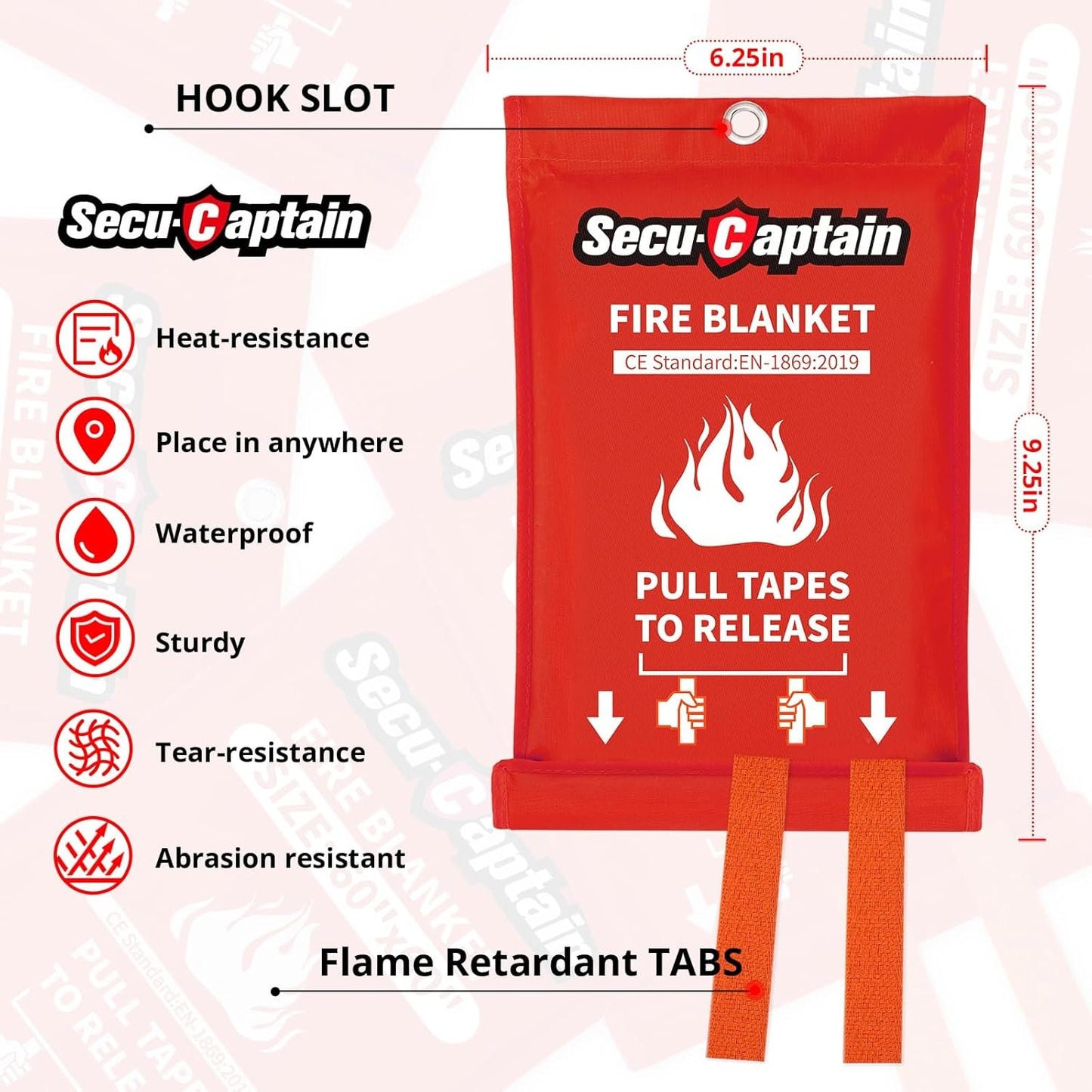 SecuCaptain Emergency Fire Blanket for Home and Kitchen - 4 Pack 40"x40" Flame Suppression Fiberglass Fire Blankets for House Camping Car Office Warehouse Emergency Survival Safety