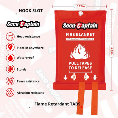 SecuCaptain Emergency Fire Blanket for Home and Kitchen - 4 Pack 40"x40" Flame Suppression Fiberglass Fire Blankets for House Camping Car Office Warehouse Emergency Survival Safety