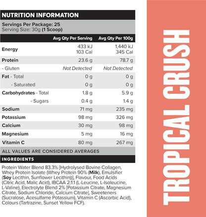 Muscle Nation Tropical Crush Protein Water 750g (25 Serves)