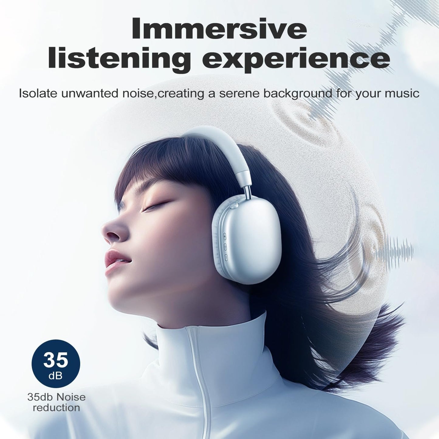 ZTOZ Wireless Headphones Over-Ear Bluetooth Adjustable 42 Hours of Listening Time Volume Control, Fitting in Gaming/Running/Sports Headphones for iPhone/Android/Samsung - Silver