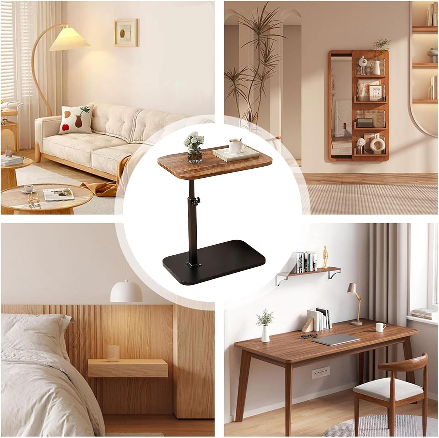 Tavolo a C con scrivania girevole a 360°, tavolini piccoli salvaspazio, adorabile mobile regolabile per soggiorno, camera da letto, divano, comodino o studio, scrivania ideale per laptop, piccoli