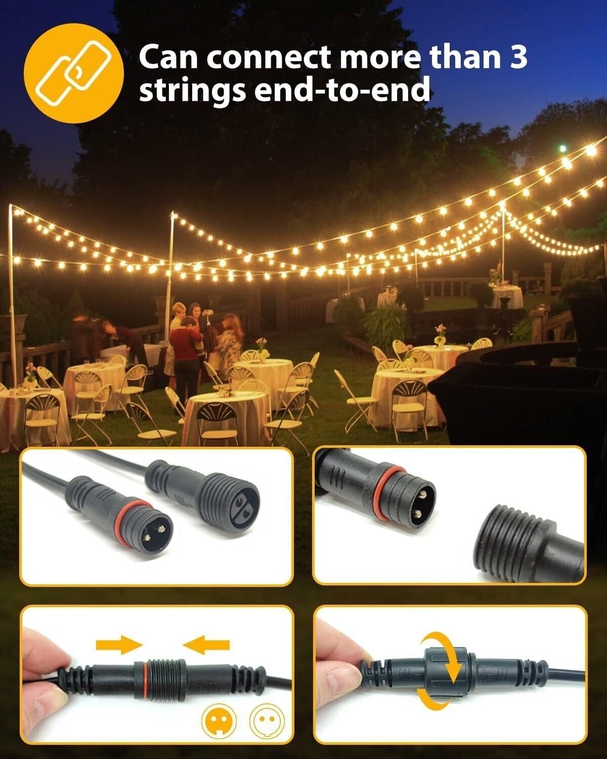 Litogo 18m Outdoor Festoon Lights Mains Powered, String Light with 30+3 G40 LED Bulbs, Waterproof & Shatterproof Hanging Globe Patio Lighting for Garden Pergola Wedding Gazebo Backyard Outside