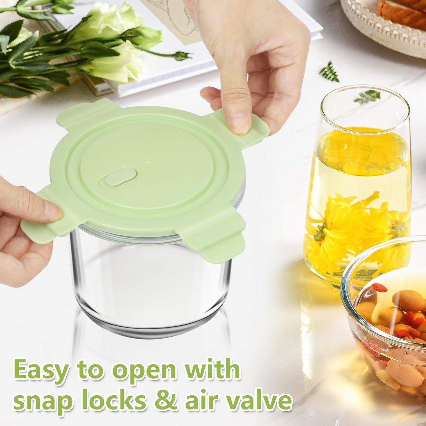 UHAPEER 710ml/24oz Glass Food Storage Containers, Airtight Leakproof Meal Prep Containers with Lids Soup Containers, Round Glass Bowls with Lids for Lunch, Microwave, Dishwasher, Freezer Safe - 4 Pack