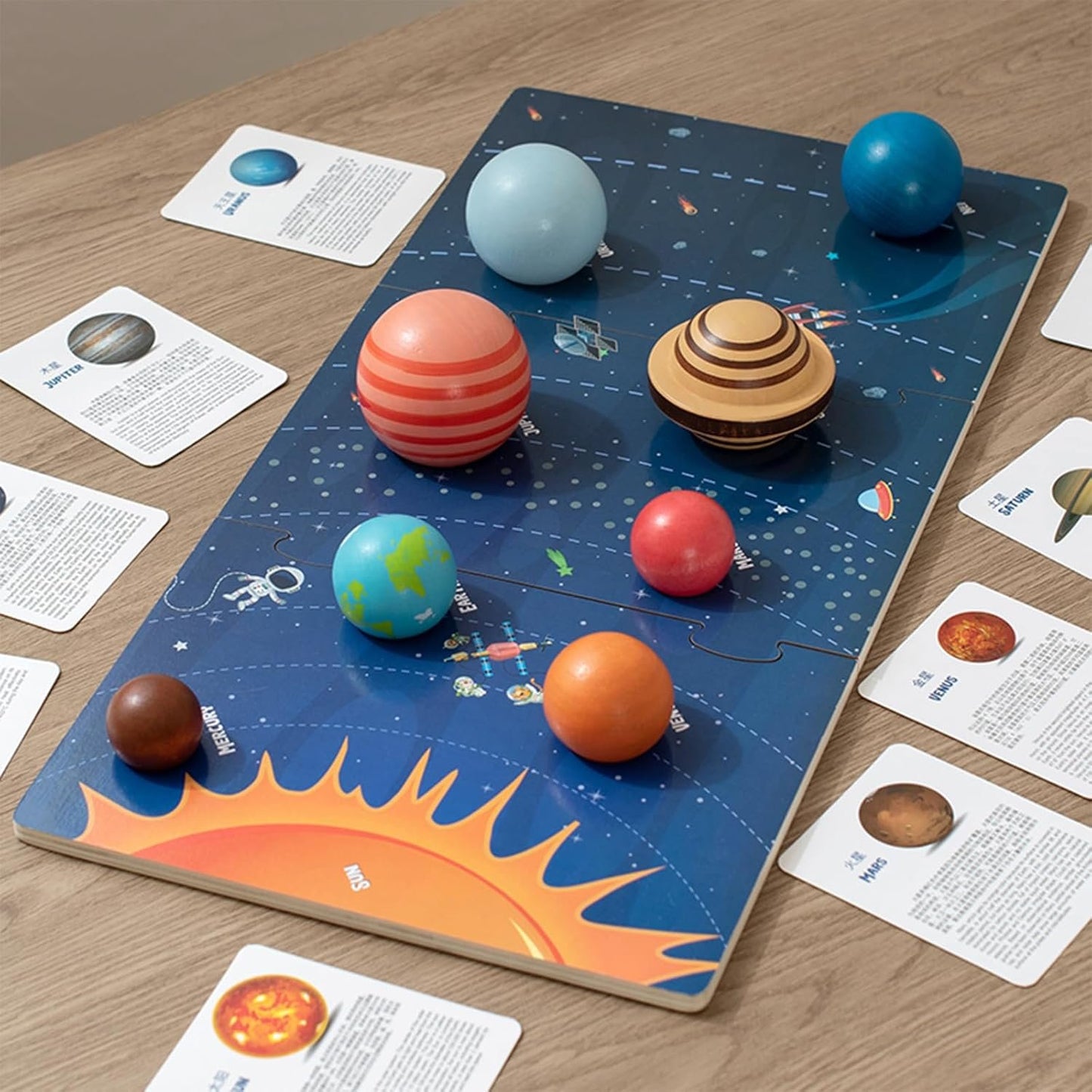 Planet Toys Montessori Wooden Solar System Model, Educational Toys for Kids 3-5, Preschool Learning Puzzle, Space Learning Toy, Planets for Kids