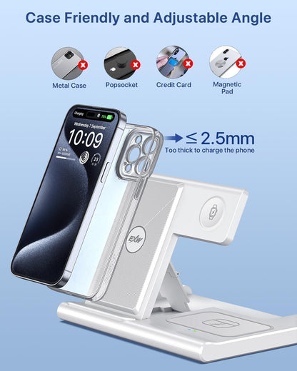 EXW Wireless Charging Station, 3 in 1 Charging Station for Apple Devices, Wireless Charger for iPhone 16 15 14 13 12 11 Pro & Max Series, AirPods Pro/4/3/2, Apple Watch (White)