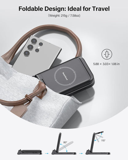 SwanScout 3 in 1 Wireless Charging Station for Samsung S25, Foldable Charger Dock for Galaxy Watch Ultra/7/6/5/4/FE, Galaxy S25/S24/Note20/Z Fold, Buds Pro/3/2, Model 703S (No Adapter) (Black)