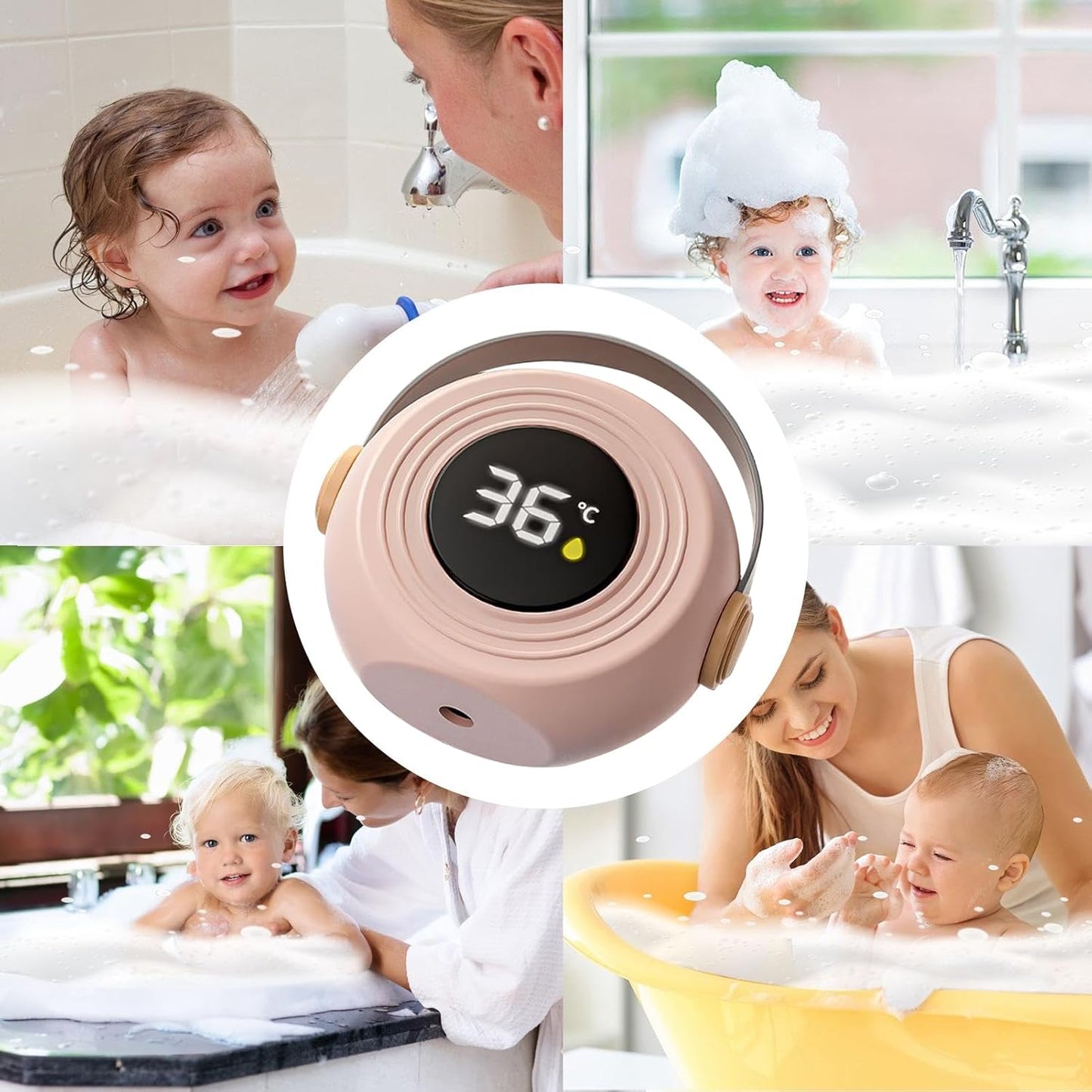 Bathtub Water Monitor, Baby Temperature Meter, 4.33 x 3.93 inches Digital Waterproof Display, Electronic Sensor Design for Shower, Nursery, Infant Bath Safety Tool