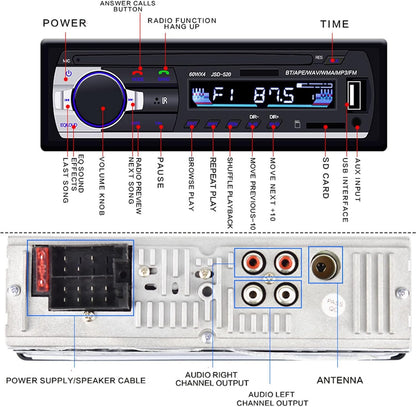 1 DIN Car Stereo Bluetooth Car Stereo, Single Din MP3 Player FM Radio Hands-Free Bluetooth 1 DIN Universal Support EQ/USB/TF/SD/AUX Audio Receiver + Remote Control
