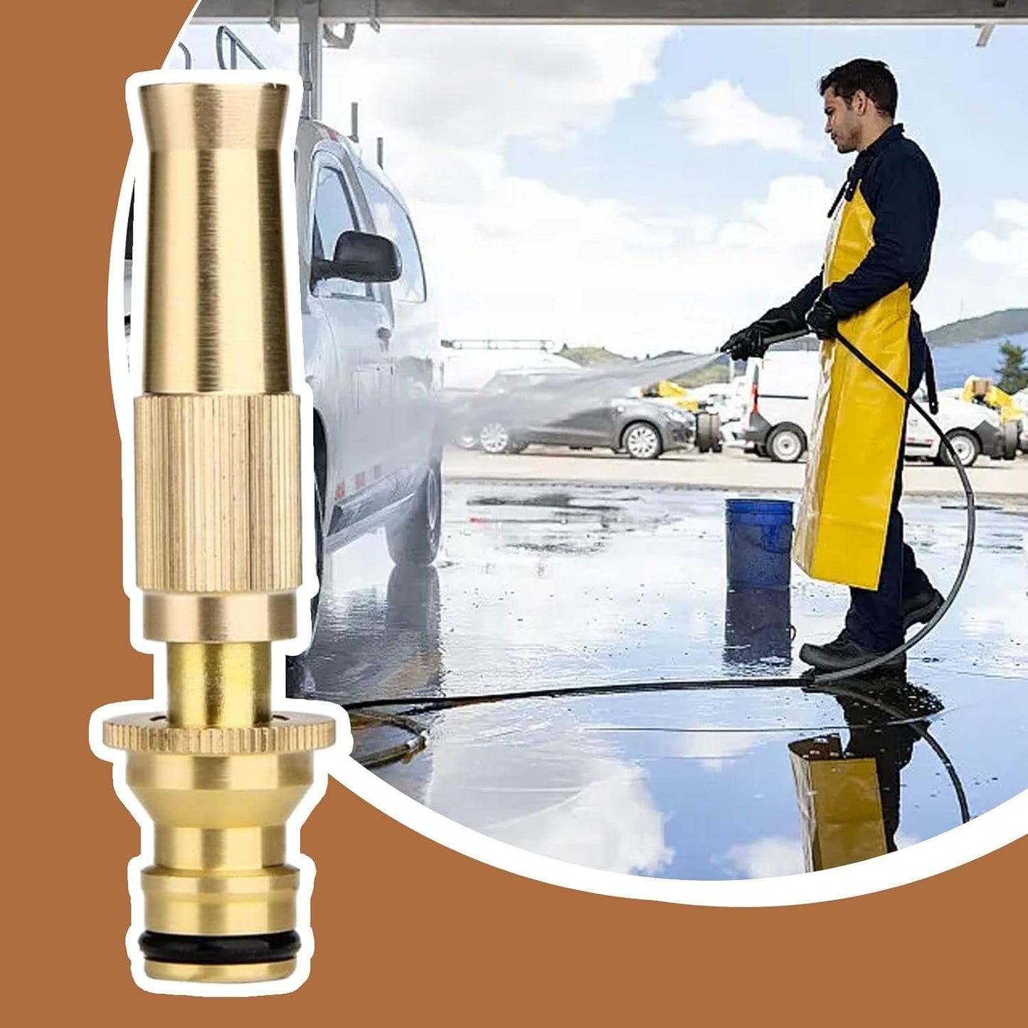 Car Wash Foaming Spray Nozzle, Garden Hose Washing Sprayer, Ergonomic Adjustable Spray Modes, Detailing Tools for Home Use RV Cleaning Plant Watering, 7-10m, Copper, 1 Piece