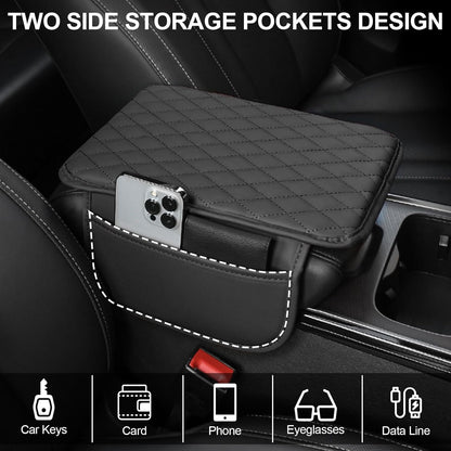Leather Car Armrest Cover, Universal PU Leather Center Console Cushion for Car, Waterproof Non Slip Arm Rest Seat Storage Box Mat Auto Interior Accessories
