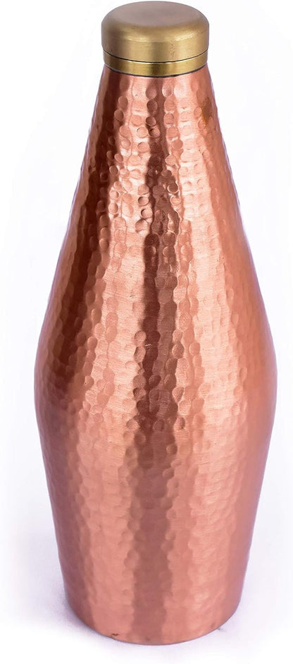 DeKulture Hand Hammered Vintage Pure Copper Water Bottle With Brass Knob Ideal Drinkware With Ayurveda and Yoga Benefits 3.5 x 9 (DH) Inches 800 ml
