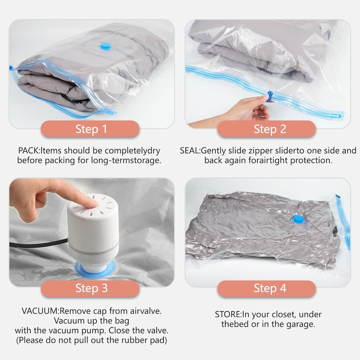 8 Pieces Vacuum Bags Clothes with Electric Pump, 2 Jumbo, 3 Large, 3 Medium, Vacuum Bags for Blankets, Duvets, Pillows, Quilts, Travel, Moving