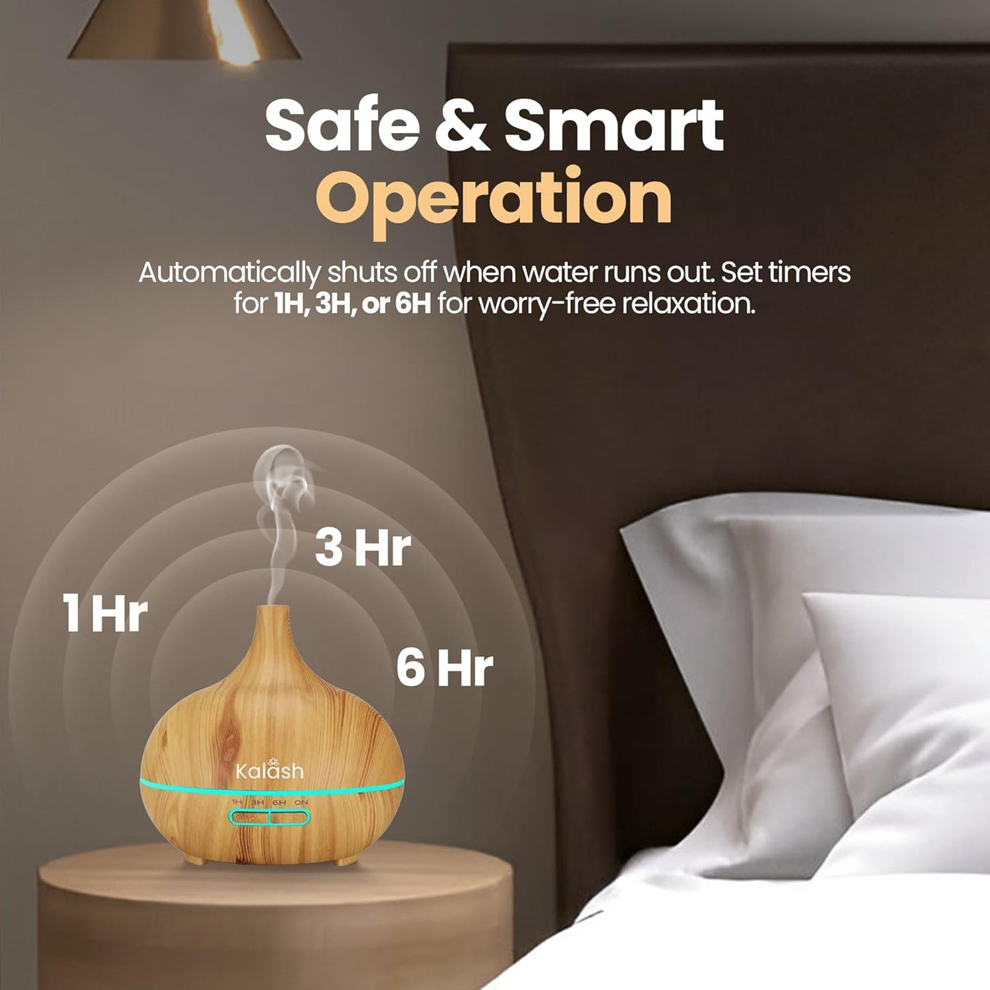 Kalash 500ml Essential Oil Diffuser & Humidifier – Ultrasonic Cool Mist Aroma Diffuser with Remote, 7 LED Lights, Timer, Auto Shut-Off | Oil Diffuser for Home, Yoga, Spa, Bedroom – Light Wood