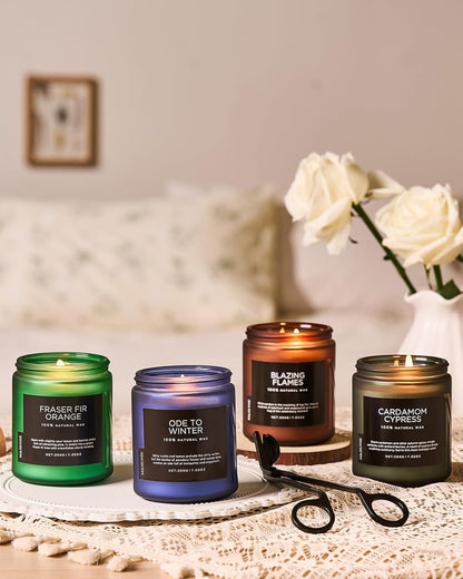 M&SENSE Blazing Flames Candle, 40 Hours Long Lasting Candle for Home Decor, 6.0oz Cade & Patchoulli Scented Candle, 2 Cotton Wick Natural Soy Wax for Celebration Holiday
