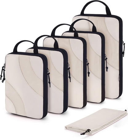 BAGSMART Compression Packing Cubes for Travel, 6 Set Travel Packing Cubes Suitcases, Compression Suitcase Organizers Bag Set & Travel Cubes for Luggage, Lightweight Packing Organizers White Opal