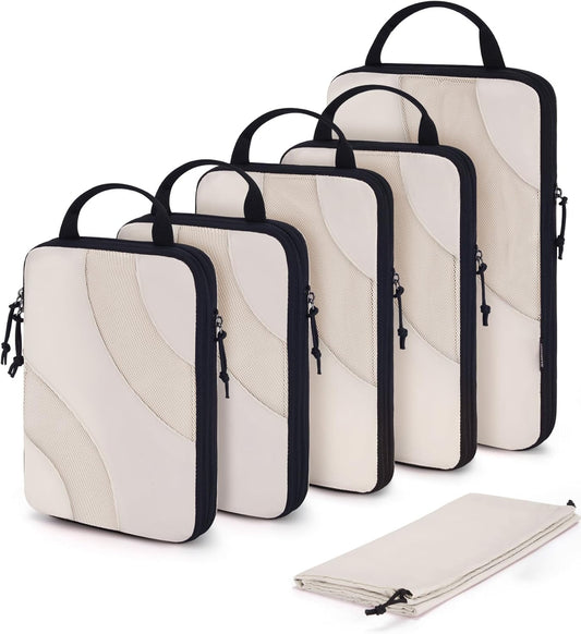 BAGSMART Compression Packing Cubes for Travel, 6 Set Travel Packing Cubes Suitcases, Compression Suitcase Organizers Bag Set & Travel Cubes for Luggage, Lightweight Packing Organizers White Opal
