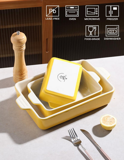 SWEEJAR Ceramic Bakeware Set, Rectangular Baking Dish Lasagna Pans for Cooking, Kitchen, Cake Dinner, Banquet and Daily Use, 11.8 x 7.8 x 2.75 Inches of Baking Pans (Yellow)
