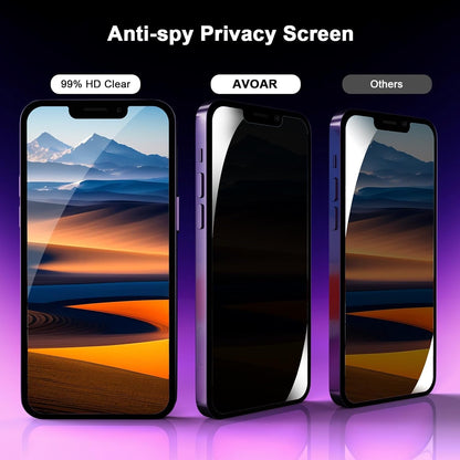 AVOAR [2+2 Pack Privacy Screen Protector for iPhone 15 with Camera Lens Protector, 6.1 Inch Tempered Full Screen Glass Accessories, Anti-Spy, Bubble Free, Case Friendly
