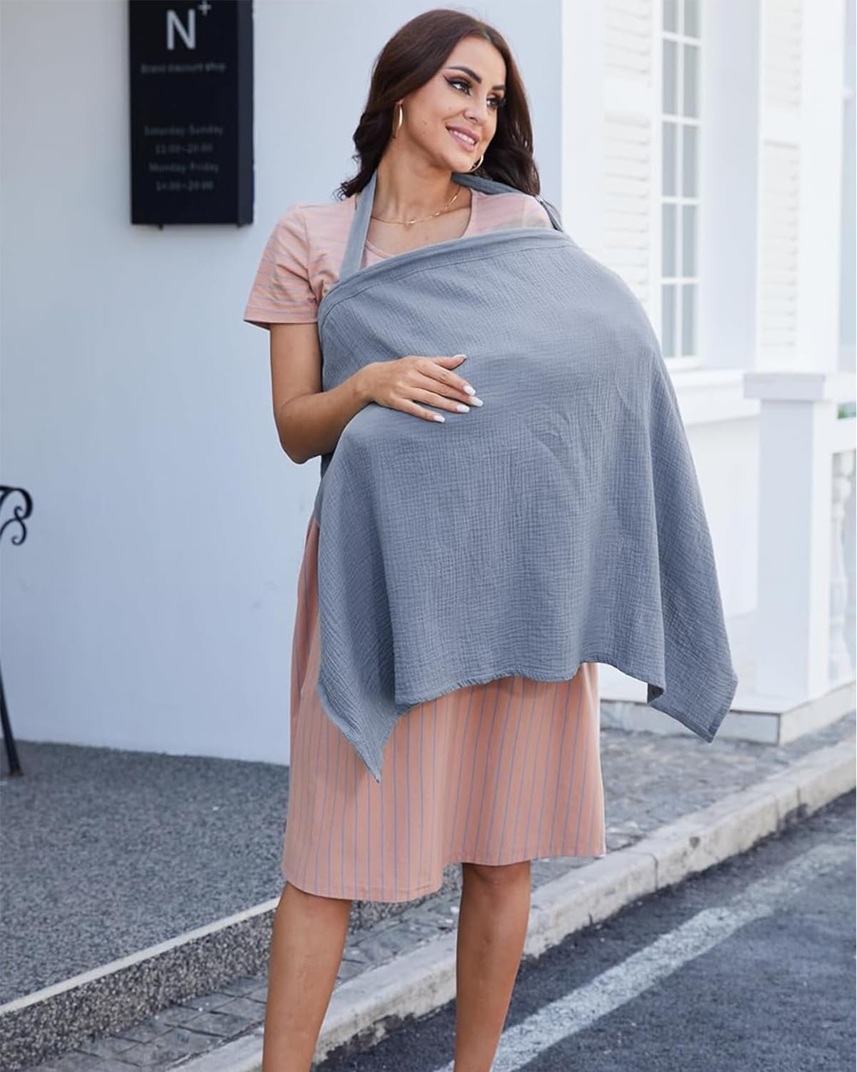 Baby Breastfeeding Cover, Muslin Nursing Cover With Rigid Hoop - Breathable Privacy Apron for Mothers, 360Â° Full Coverage (Blue)
